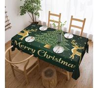 Nappe Sapin De Noël Décoré Avec Des Cerfs, Doré, Texte Joyeux Couverture De Table Facile D'Entretien Nappes Déperlante Nappes Pour Jardin Salle À Manger Dîners 137X183Cm