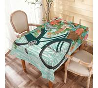 Nappe Vélo Avec Fleur Nappe De Table Facile D'Entretien Couverture De Table Anti Tache Nappes Pour Salle À Manger Fête Jardin 137X183Cm