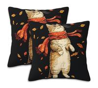 Naqiuli Set di 2 federe per cuscini autunnali con gatto e foglie d'acero, 45,7 x 45,7 cm, moderne federe decorative per cuscini per divano, soggiorno, ufficio