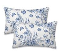 Naqiuli Set di 2 federe per cuscini con fiori blu, peonie e felci, 50 x 30 cm, moderne federe decorative per cuscini per divano, soggiorno, ufficio