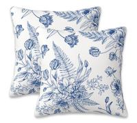 Naqiuli Set di 2 federe per cuscini con fiori blu, peonie e felci, 50 x 50 cm, moderne federe decorative per cuscini per divano, soggiorno, ufficio