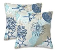 Naqiuli Set di 2 federe per cuscini con graziosi coralli e conchiglie, 50 x 50 cm, morbide, decorative, per soggiorno, camera da letto, divano, divano