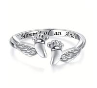 Naqqios Anelli Per Madre E Figlia - Impronta Commemorativa Aperta Per Bambini, Anello Gioiello Per Mamma Angelo, Anello Regalo Personalizzato Per Mamma, Anellos Commemorativo Per La Famiglia, Fascia