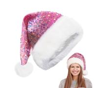 Naqqios Cappello Di Babbo Natale Di Natale | Cappello Di Babbo Natale Con Paillettes Scintillanti E Bordo In Peluche,Accessori Per La Testa Per Costume Feste D'Inverno Capodanno Carnevale Show