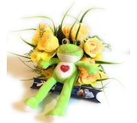 NARAMAKI Baci Perugina Idee Regalo Festa della Mamma 2025 - Bouquet di Rose Gialle Artificiali + Peluche Ranocchio + Tubo Baci Perugina 87,5gr (Tubo Grande 87,5g)