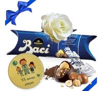 NARAMAKI® Baci Perugina Regalo Pasqua 2025-37,5gr Baci Perugina Classico + Calamita "Ti amo Papà" 7 cm + Rosa Bianca Artificiale- Regalo Uomo|Papà|Compleanno