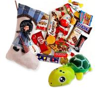 NARAMAKI® Calza Befana Azzurra 29 Cm - Kinder + Monete di Cioccolato + Bubble Gum + Assortimento di Caramelle + Elah + Mini Barrette Mars- Bounty - Snickers + Mini Smarties + Gadget (BLU)