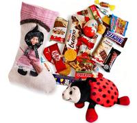 NARAMAKI® Calza Befana Rosa 29 Cm - Kinder + Monete di Cioccolato + Bubble Gum + Assortimento di Caramelle + Elah + Mini Barrette Mars- Bounty - Snickers + Mini Smarties + Gadget (ROSA)