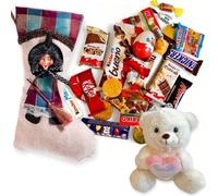 NARAMAKI® Calza Befana Verde/Bordeaux 29 Cm - Kinder + Monete di Cioccolato + Bubble Gum + Assortimento di Caramelle + Elah + Mini Barrette Mars- Bounty - Snickers + Mini Smarties + Gadget Orsetto