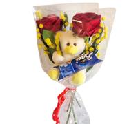 NARAMAKI® Idea Regalo Festa della Mamma 2025 Baci Perugina Regalo - 1 Bouquet Di Rose Velluto + Rami Di Mimose Artificiali + 1 Orsacchiotto + Tubo Baci Perugina 37,5gr