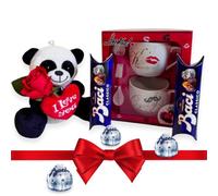 NARAMAKI® Idea Regalo Festa della Mamma 2025 - Set Tazze da Cappuccino + Orsetto con Cuore 15cm + 37,5gr Cioccolatini Perugina + 1 Rosa Rossa (TAZZE, Dimensioni standard)