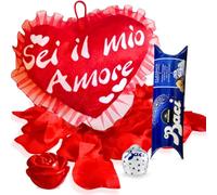 NARAMAKI® Idea Regalo Fidanzata e Fidanzato - 37,5gr Baci Perugina + Cuscino a Cuore Sei il mio amore + Rosa Luminosa - Regalo Donna |Uomo
