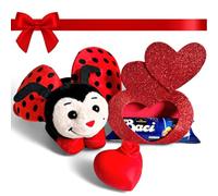 NARAMAKI® Idea Regalo Maestre - Coccinella Orsacchiotto 20cm + 37,5gr Baci Perugina con Cover in Gomma Eva Glitterata + Cuore Luminoso 7cm| Regalo Donna |Uomo