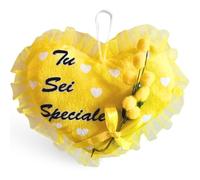 NARAMAKI® Idea Regalo Maestre - Cuscino a Cuore Giallo Appendibile con Scritta Tu Sei Speciale 20cm - Confezione Regalo Donna|Amica|Uomo