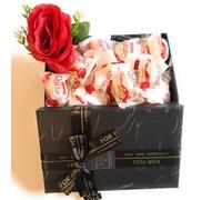 NARAMAKI® Idea Regalo Pasqua 2025 e Festa della Mamma 2025 - Scatola Elegante + 180gr Raffaello Rocher + Rosa Decorativa Rossa (SCATOLA CON RAFFAELLO)