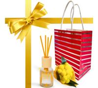NARAMAKI® Idea Regalo per la Donna - Diffusore a Bastoncini per Ambiente 30ml Fragranze Naturali + Bouquet Mimosa Artificiale + Rametto Mimosa- Aromi| Essenze - Compleanno