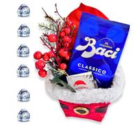 NARAMAKI Idee Regalo di Natale 2024 con Cioccolatini - Cesto Vimini Natalizio con 125gr Baci Perugina Classico Fondente Luisa + Decorazioni di Natale (BACI BAG)