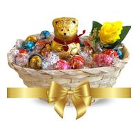 NARAMAKI Idee Regalo Natale 2024 - Cesto Vimini + Teddy al Latte 100g + Cioccolatini Assortiti 400g + Fiore Artificiale