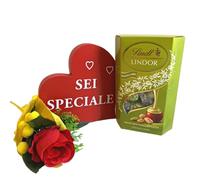 NARAMAKI Idee Regalo San Valentino e Festa della Donna 2025 - Cuore Legno " Sei Speciale" + Pistacchio 200gr + Mimosa e Rosa artificiale