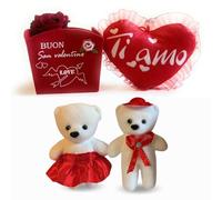 NARAMAKI Regalo Uomo|Donna 2025 - Cuscino A Forma Di Cuore + Rosa Rossa Di Velluto + Cestino Feltro Decorativo San Valentino - Regalo Festa della Mamma 2025