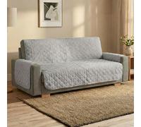 NARCISO Copridivano 4 Posti con Braccioli Made in Italy, Copri Divano Reversibile Realizzato in Microfibra Lavabile Nota per la Resistenza all'Usura Quotidiana, Fissaggio con Laccetti (Grigio Chiaro)