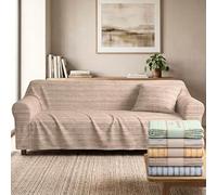 NARCISO Copriletto Singolo Cotone Kerala, Telo Copridivano 2 Posti (170x250cm) Gran Foulard per Divano Copritutto per Divano con Motivo a Righe, Teli Copridivano Grandi Cotone (Sabbia)