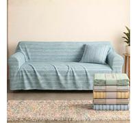 NARCISO Copriletto Singolo Cotone Kerala, Telo Copridivano 2 Posti (170x250cm) Gran Foulard per Divano Copritutto per Divano con Motivo a Righe, Teli Copridivano Grandi Cotone (Azzurro)