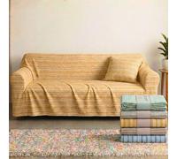 NARCISO Copriletto Singolo Cotone Kerala, Telo Copridivano 2 Posti (170x250cm) Gran Foulard per Divano Copritutto per Divano con Motivo a Righe, Teli Copridivano Grandi Cotone (Giallo)