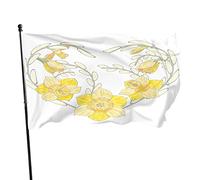 Narciso floreale a forma di cuore Bandiera da giardino 3x5 FT Amore romantico Fiore giallo Rami di salice Poliestere Cortile Bandiere Casa Patio Prato Banner di auguri per esterni