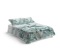 NARCISO - Lenzuola Matrimoniali 100% Cotone Stampate con Fantasie Originali Realizzate e Stampate in Italia con Inchiostro Sicuro per la Pelle, Completo Letto Matrimoniale 4 Pezzi (Palmas Ottanio)