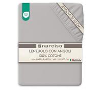 NARCISO Lenzuolo con Angoli Una Piazza e Mezza 100% Cotone (130x200 con Angolo di 30cm) Lenzuola 1 Piazza e Mezza Traspirante ed Anallergica, Biancheria da Letto Made in Italy (1.5P, Grigio Chiaro)