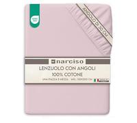 NARCISO Lenzuolo con Angoli Una Piazza e Mezza 100% Cotone (130x200 con Angolo di 30cm) Lenzuola 1 Piazza e Mezza Traspirante ed Anallergica, Biancheria da Letto Made in Italy (1.5P, Rosa Chiaro)