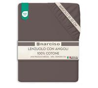 NARCISO Lenzuolo con Angoli Una Piazza e Mezza 100% Cotone (130x200 con Angolo di 30cm) Lenzuola 1 Piazza e Mezza Traspirante ed Anallergica, Biancheria da Letto Made in Italy (1.5P, Fango)