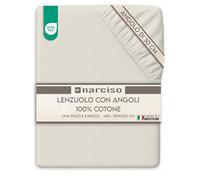 NARCISO Lenzuolo con Angoli Una Piazza e Mezza 100% Cotone (130x200 con Angolo di 30cm) Lenzuola 1 Piazza e Mezza Traspirante ed Anallergica, Biancheria da Letto Made in Italy (Panna)