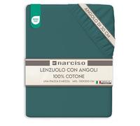 NARCISO Lenzuolo con Angoli Una Piazza e Mezza 100% Cotone (130x200 con Angolo di 30cm) Lenzuola 1 Piazza e Mezza Traspirante ed Anallergica, Biancheria da Letto Made in Italy (1.5P, Ottanio)