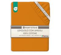 NARCISO Lenzuolo con Angoli Una Piazza e Mezza 100% Cotone (130x200 con Angolo di 30cm) Lenzuola 1 Piazza e Mezza Traspirante ed Anallergica, Biancheria da Letto Made in Italy (1.5P, Arancio)