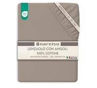 NARCISO Lenzuolo con Angoli Una Piazza e Mezza 100% Cotone (130x200 con Angolo di 30cm) Lenzuola 1 Piazza e Mezza Traspirante ed Anallergica, Biancheria da Letto Made in Italy (1.5P, Tortora)