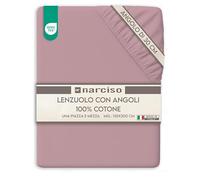 NARCISO Lenzuolo con Angoli Una Piazza e Mezza 100% Cotone (130x200 con Angolo di 30cm) Lenzuola 1 Piazza e Mezza Traspirante ed Anallergica, Biancheria da Letto Made in Italy (1.5P, Cipria)