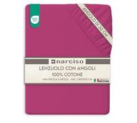 NARCISO Lenzuolo con Angoli Una Piazza e Mezza 100% Cotone (130x200 con Angolo di 30cm) Lenzuola 1 Piazza e Mezza Traspirante ed Anallergica, Biancheria da Letto Made in Italy (1.5P,Fuxia)
