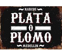 Narcos Plata Plomo - Targa in metallo da parete, in metallo, 20 x 30 cm