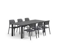 Nardi SET Tavolo Libeccio 160/220 cm + 6 sedie Bora antracite Set da pranzo allungabile e impilabile