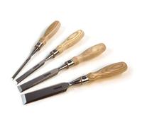 Narex 853654 - Set di 4 scalpelli Richter con bordo smussato extra (1/4, 1/2, 3/4 e 1") in acciaio Cr-V trattato criogenico temprato a HRc 62 maniglie ergonomiche in acciaio inox