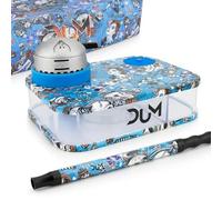 Narghilè portatile DUM Box Party - Shischa da viaggio compatto con design graffiti, tubo in silicone, camino con sistema di riscaldamento, LED telecomandato e accessori completi