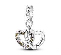 NARMO 925 Charms in Argento Sterling per Braccialetti Doppio Cuore Dangle Charms Originale Bead Charm per Pandora Bracciale