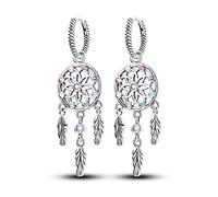 NARMO 925 Sterling Silver Hoop Orecchini Piuma Dream Catcher Dangle Drop Orecchini per le Donne Ragazze