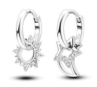 NARMO 925 Sterling Silver Hoop Orecchini Star & Moon Hoop Orecchini per le Donne Orecchini Sole
