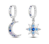 NARMO Ciondolo Orecchini di goccia 925 Sterling Silver Star & Moon Orecchini Cubic Zirconia Orecchini per le Donne Ragazze