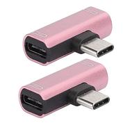 Naroote Adattatore per Caricabatterie Compatto in Alluminio Convertitore Splitter Tipo C 2 in 1 per Cuffie - 2 Pezzi (PINK)
