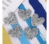 Naroote Applicazione di Strass Termoadesivi a Forma di Cuore da 4 Cm per Accessori di Abbigliamento e Decorazioni di Scarpe, Squisita Finitura Argento, Confezione da 10 per Artigiani Fai-da-te