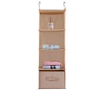 Naroote Armadio Pensile, Porta Abiti con Cassetto e 2 Grucce Girevoli, Ripiani Aperti per Camicie Piegate, Pantaloni, Maglioni, Calzini, Biancheria Intima, Vestiti per neonati. (Mobile beige quattro